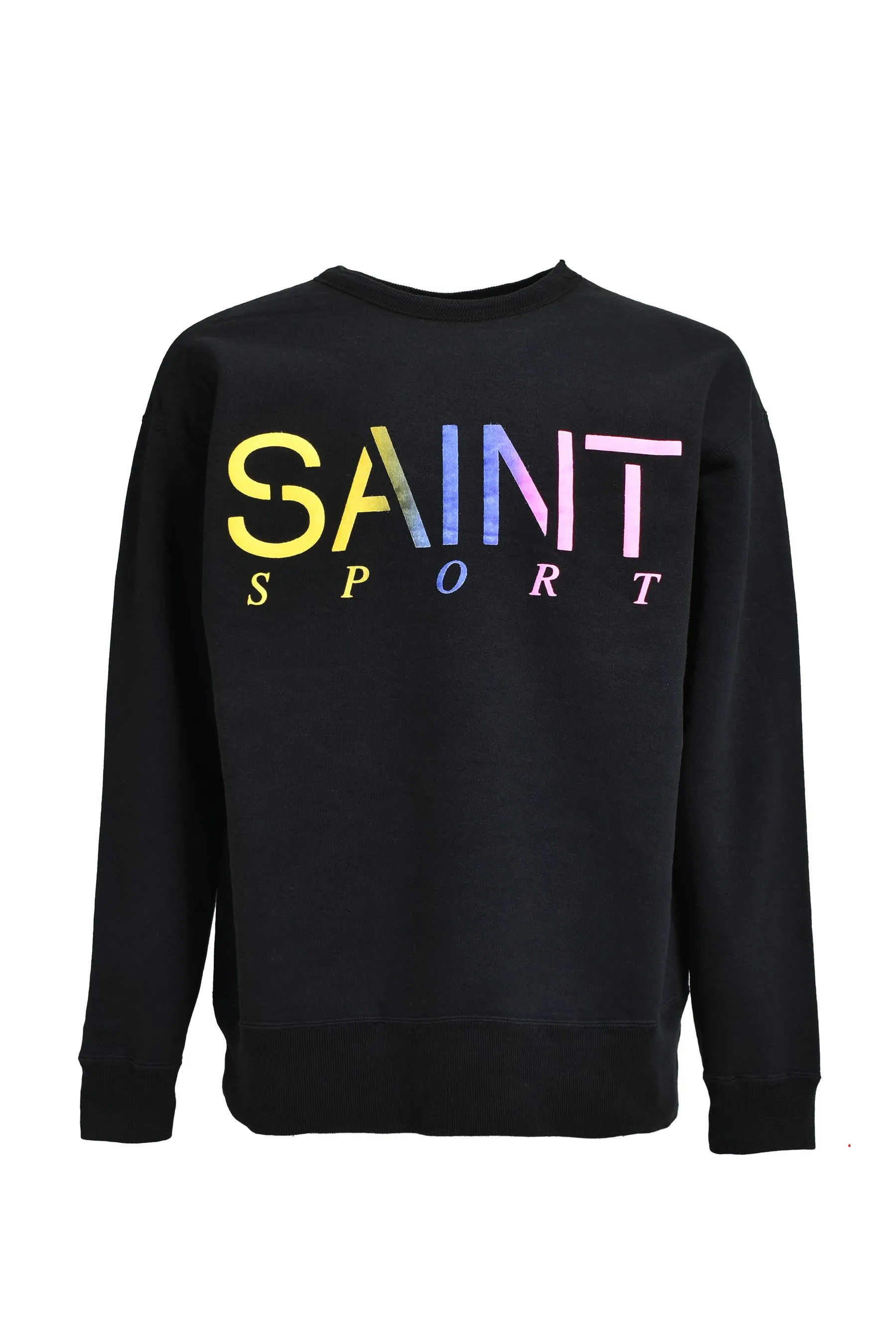 SAINT Mxxxxxx CRW NECK SWET/SAINT SPORT/BLK Colorful Gradient SAINT Round Neck Sweatshirt Black S-XL Original 420g David's Cloth Light Fleece Genuine Plate Main Mark Washing Mark and Other Accessories Complete and Correct Correct Level of Printing Technology Natural Gradient Transition Original Loose Fit Comfortable and Easy to Wear